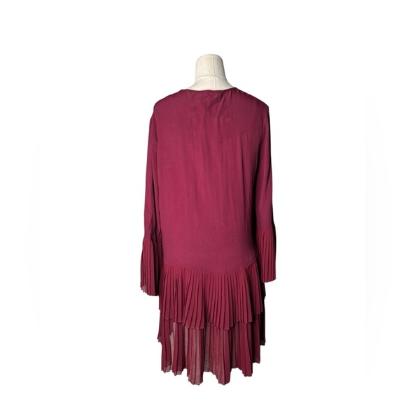 ZARA - Tiered Pleated Chiffon Burgundy Tunic/Drees Size Small - Picture 5 of 6